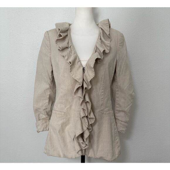 Alice + Olivia Women's Linen Blend Ruffle Blazer Jacket Size Medium - Picture 1 of 16